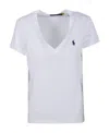 Polo Ralph Lauren Embroidered Logo V-neck T-shirt In White
