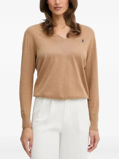 Polo Ralph Lauren Polo Pony V-neck Top In Brown
