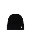 Polo Ralph Lauren Ribbed Knit Beanie Hat With Logo Detail In Black