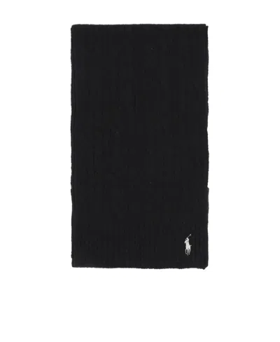 Polo Ralph Lauren Polo Pony Wool-cashmere Blend Scarf In Black
