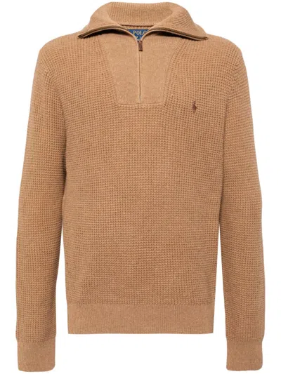 Polo Ralph Lauren Polo Pony Pullover Mit Reissverschluss In Braun