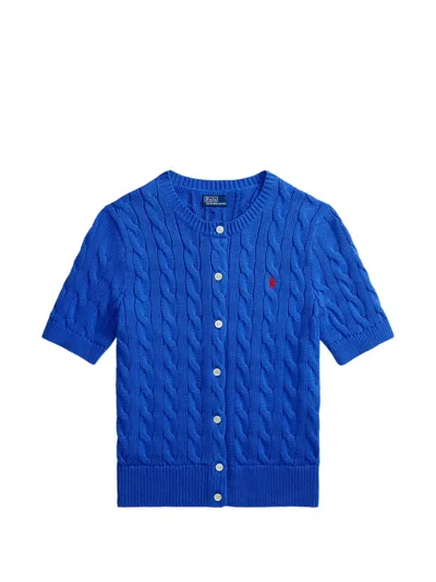 Polo Ralph Lauren Polo Pony-embroidered Cable-knit Cardigan In Blue