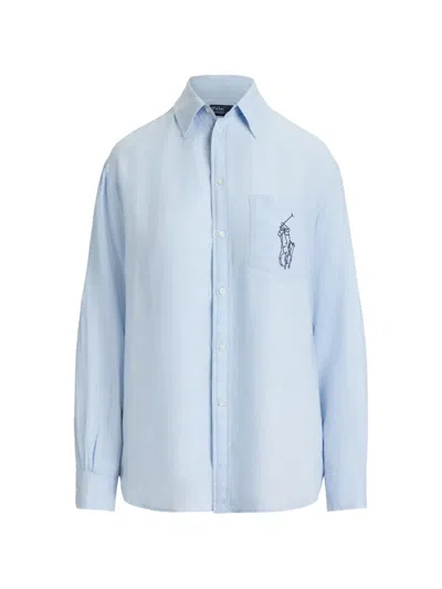 Polo Ralph Lauren Polo Pony-embroidered Linen Shirt In Blue
