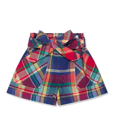 Polo Ralph Lauren Polo Ralph Girls Madras Check-print Cotton Shorts In Blue