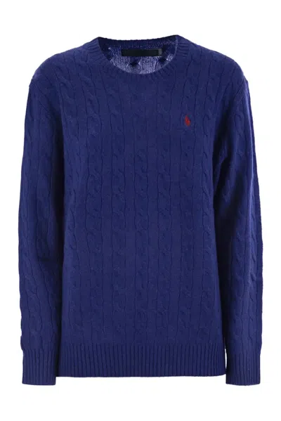 Polo Ralph Lauren Crew Neck Sweater In Wool And Cashmere, Blue.