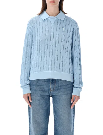 Polo Ralph Lauren Light Blue Cable-knit Cotton Polo Sweater