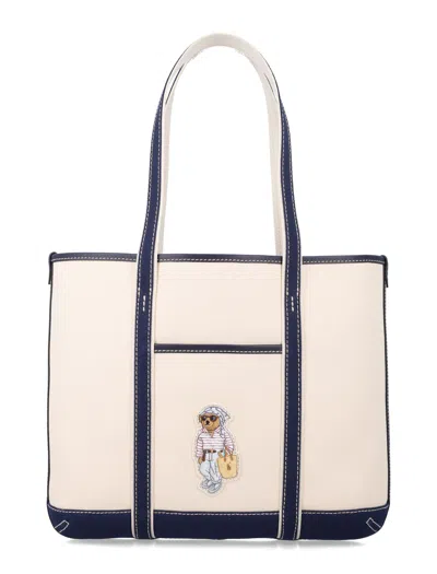 Polo Ralph Lauren Small Canvas Polo Bear Tote Bag In White