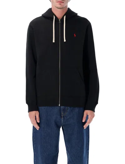 Polo Ralph Lauren Full Zip Hoodie With Ribbed Side Panels In Black