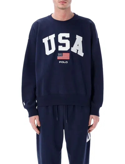 Polo Ralph Lauren Vintage Fit Flag Fleece Sweatshirt In Blue