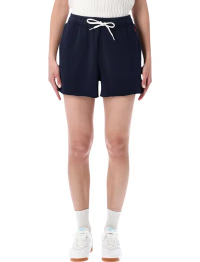 Polo Ralph Lauren White Lightweight Fleece Drawstring Shorts In Blue