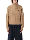 Polo Ralph Lauren Wool And Cashmere Cable-knit Half-zip Sweater In Brown