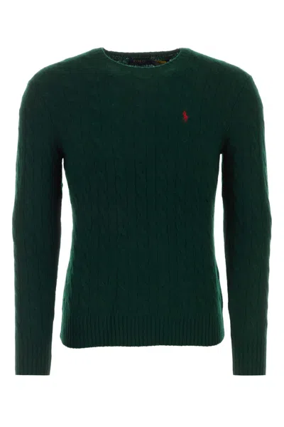 Polo Ralph Lauren Green Cable Knit Crewneck Sweater With Pony Embroidery On The Front In Wool And Cashmere Man