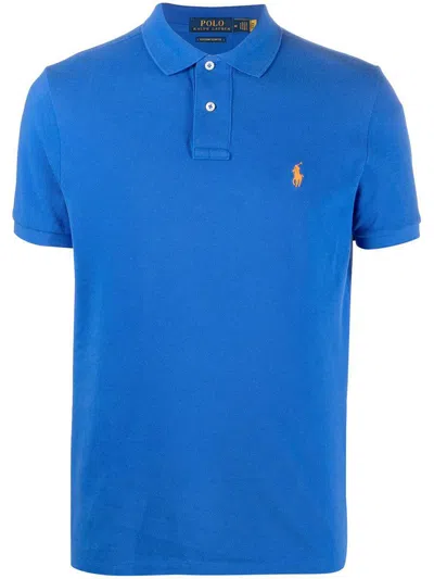 Polo Ralph Lauren Logo Embroidered Short-sleeved Polo Shirt In Blue