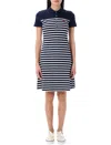 Polo Ralph Lauren Striped Collar Midi Dress In Cruise Navy White