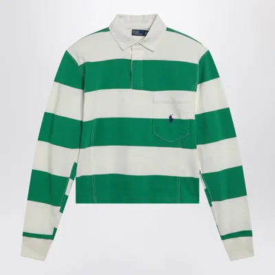 Polo Ralph Lauren Embroidered Striped Cotton Rugby Shirt In Green
