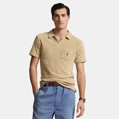 Polo Ralph Lauren Polo Shirt Mens Beige Terry Short Sleeve Golf Active Mac204 In Neutral