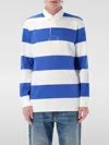 Polo Ralph Lauren Blue Polo Shirt With Pony Embroidery On The Front And All-over Striped Motif In Cotton Man In Tinte