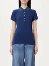 Polo Ralph Lauren Ribbed Collar Short Sleeves Tops In Blue