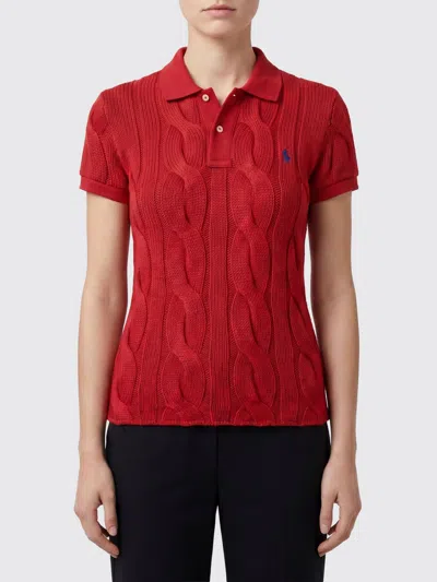 Polo Ralph Lauren Braided Cotton Knit Polo Shirt With Pony Logo In Red