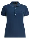Polo Ralph Lauren Ribbed Collar Short Sleeves Tops In Blue