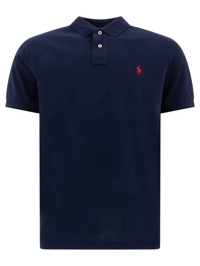 Polo Ralph Lauren Navy Blue Cotton Polo Shirt With Embroidered Logo In Black