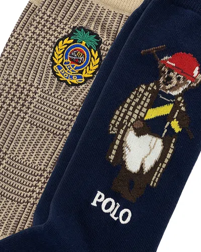 Polo Ralph Lauren Polo Society Bear Crew Socks, Pack Of 2 In Multi