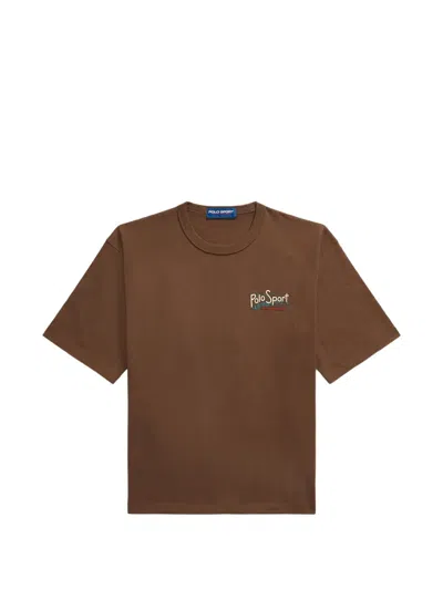 Polo Ralph Lauren Polo Sport Logo-embroidered T-shirt In Brown