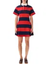 Polo Ralph Lauren Short Sleeve Stripe Cotton Rugby Dress In Red