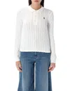 Polo Ralph Lauren Cable Knit Long Sleeve Polo In White