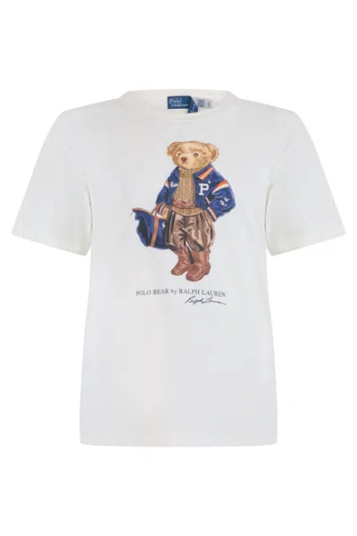 Polo Ralph Lauren Polo Teddy Bear Graphic Cotton T-shirt For Women In White