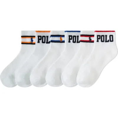 Polo Ralph Lauren Polo Varsity Stripe 6-pack Assorted Ankle Socks In White/assorted