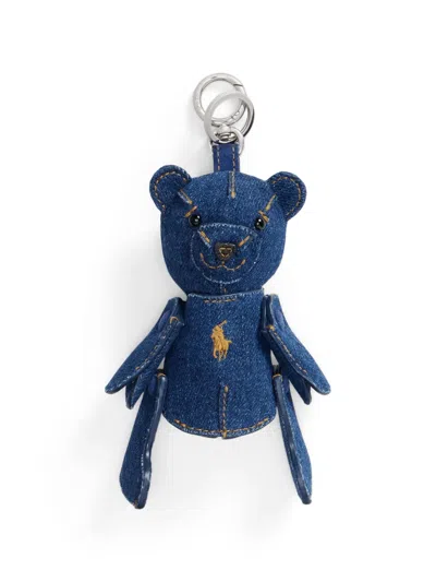 Polo Ralph Lauren Polo-bear Denim Bag Charm In Blue