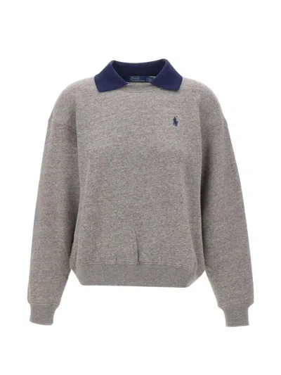 Polo Ralph Lauren Polo-collar Fleece Crewneck Sweatshirt In Gray
