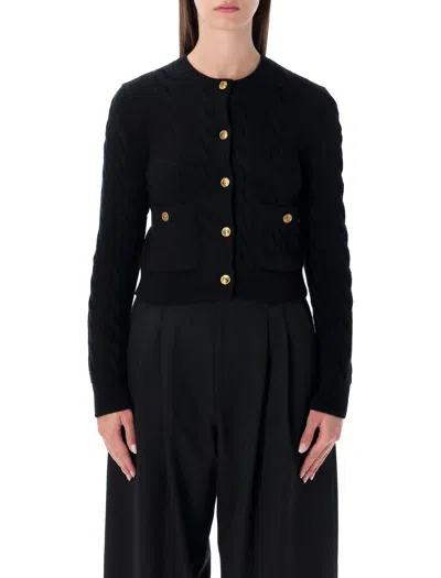 Polo Ralph Lauren Polo-style Cable-knit Wool-cashmere Cropped Cardigan With Brass Buttons In Black