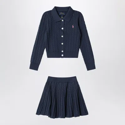 Polo Ralph Lauren Polo-style Cardigan And Cotton Mini Skirt Set In Blue