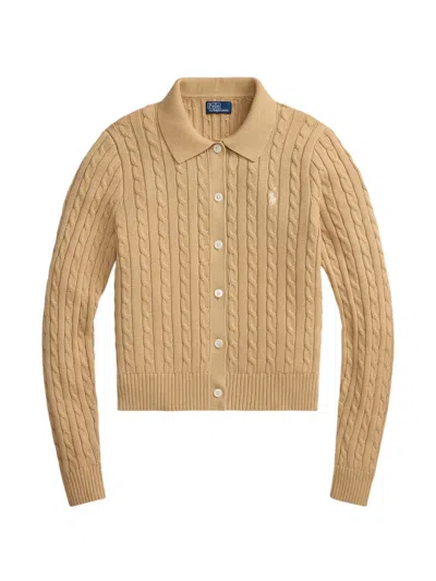 Polo Ralph Lauren Pony Cable-knit Cardigan In Brown