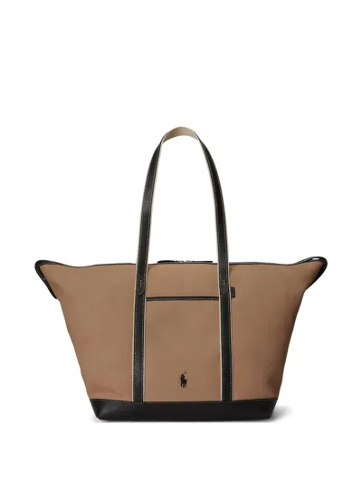 Polo Ralph Lauren Pony Contrast-trim Tote Bag In Brown