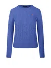 Polo Ralph Lauren Blu Porto Melange Wool And Cashmere Braided Sweater In Blu