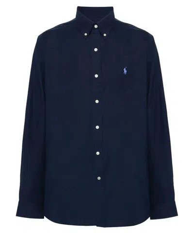 Polo Ralph Lauren Pony Embroidered Curved Hem Shirt In Navy