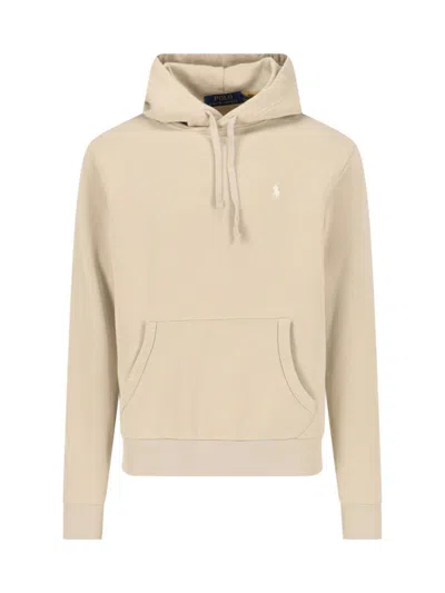 Polo Ralph Lauren Pony Embroidered Drawstring Hoodie In Beige