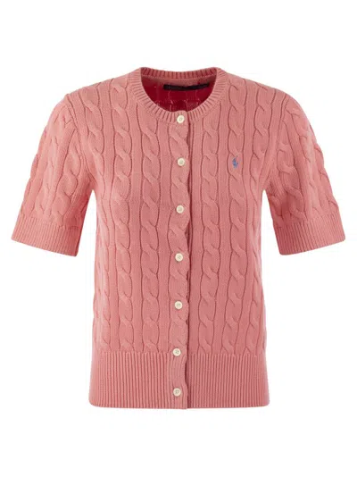 Polo Ralph Lauren Pony Embroidered Knit Cardigan In Pink