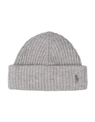 Polo Ralph Lauren Grey Wool And Cashmere Beanie With Embroidered Pony