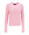 Polo Ralph Lauren Womens Pink V-neck Logo-embroidered Cable-knit Cotton Jumper Xl In Pink