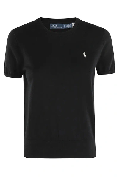 Polo Ralph Lauren Pony Embroidered Knitted Top In Black
