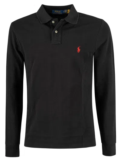 Polo Ralph Lauren Pony Embroidered Long-sleeved Polo Shirt In Black