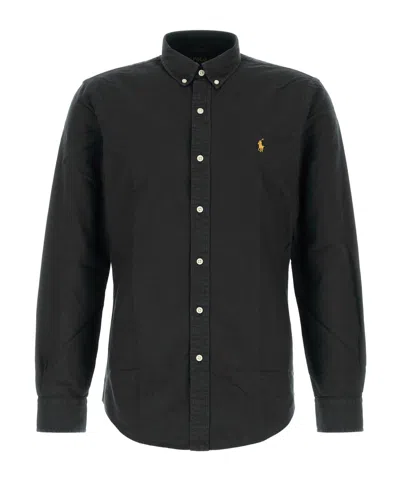 Polo Ralph Lauren Pony Embroidered Long-sleeved Shirt In Black