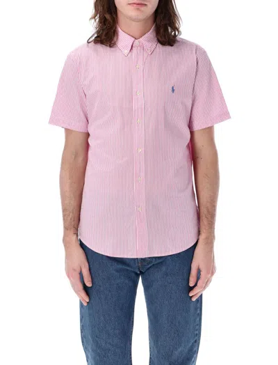 Polo Ralph Lauren Pony Embroidered Pinstriped Shirt In Pink