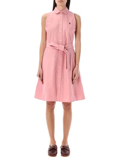 Polo Ralph Lauren Pony Embroidered Sleeveless Shirt Dress In Pink