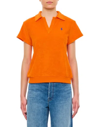 Polo Ralph Lauren Pony Embroidered Terry Polo Shirt In Orange