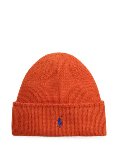Polo Ralph Lauren Pony Embroidered Wool Beanie Hat In Orange